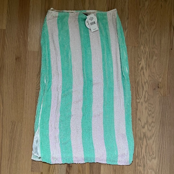 Retrofete Veronica Skirt Mint Stripes Green White Sequin NWT - Picture 5 of 7